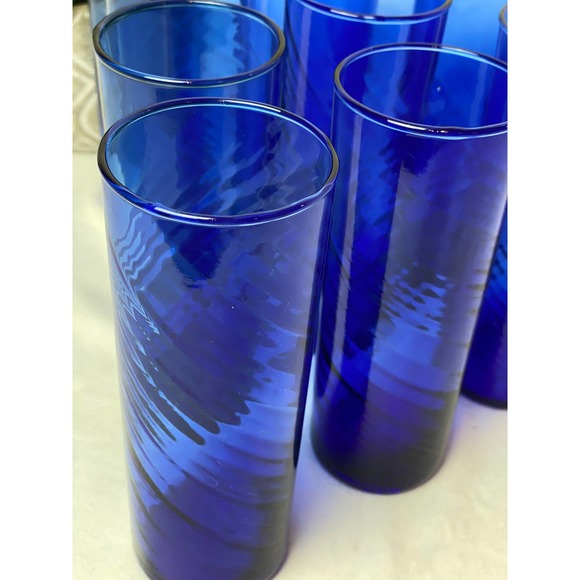 Unknown Vintage Other - Vintage Cobalt Blue Tall Slender Tumblers Glasses Barware Blue Kitchen MCM